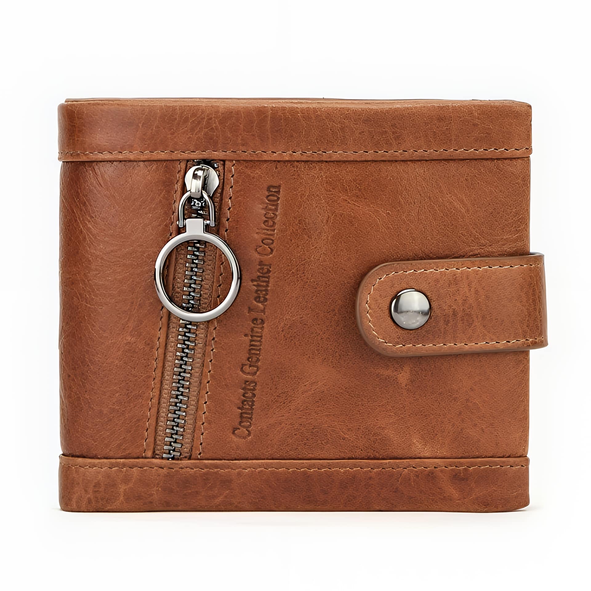 Écrin de cuir véritable RFID - Portefeuille compact avec 9 emplacements cartes et double poche zippée - Marron