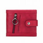 Écrin de cuir véritable RFID - Portefeuille compact avec 9 emplacements cartes et double poche zippée - Rouge
