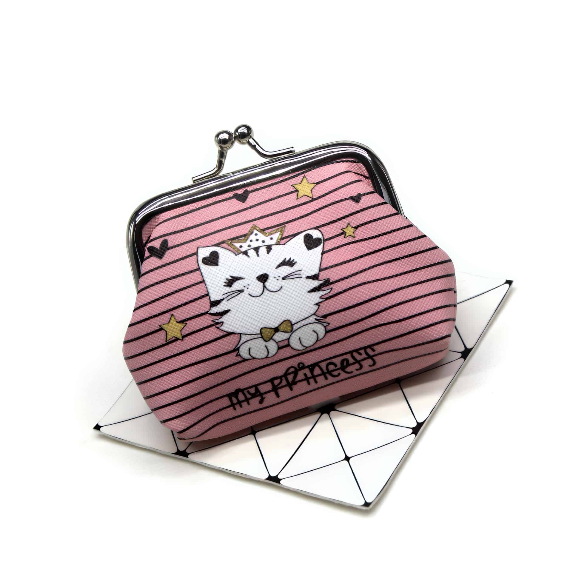 Porte-monnaie clic-clac félin - Écrin de pièces en tissu imprimé chat, fermoir Charlotte - Bicolore