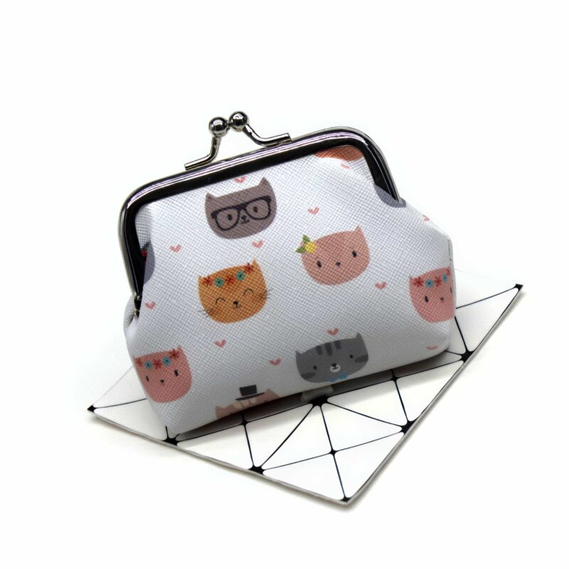 Porte-monnaie clic-clac félin - Écrin de pièces en tissu imprimé chat, fermoir Charlotte - Bicolore