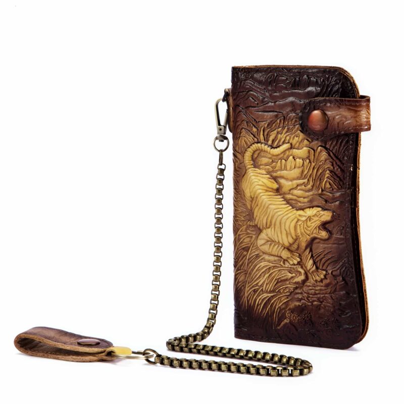 Portefeuille dragon-tigre en cuir véritable - L'écrin sculptural pour 14 cartes - Tigre or