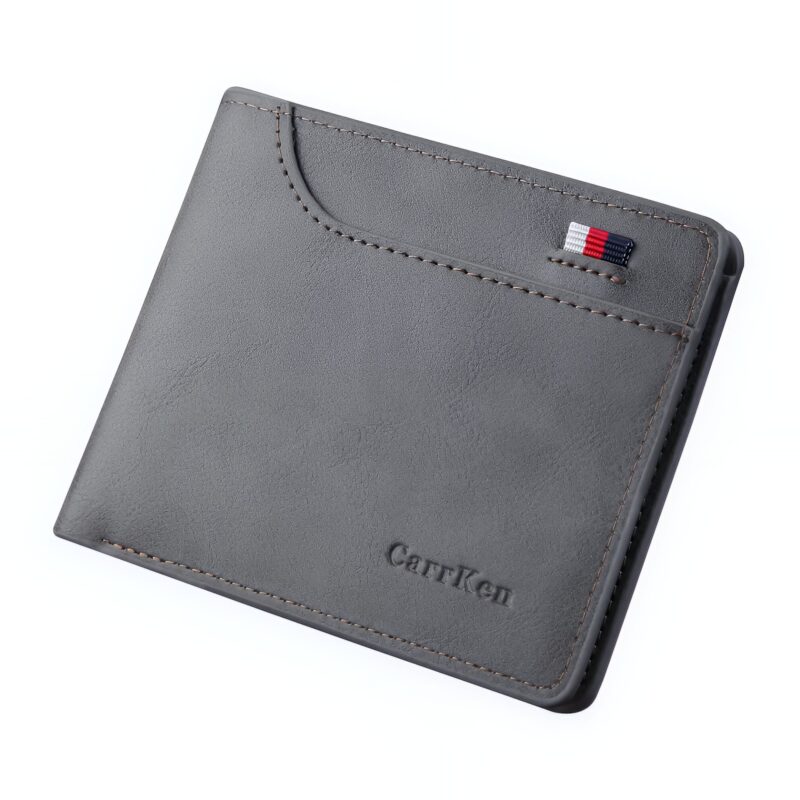 Portefeuille vintage compact en simili cuir - 10 emplacements cartes et poche zippée - Gris