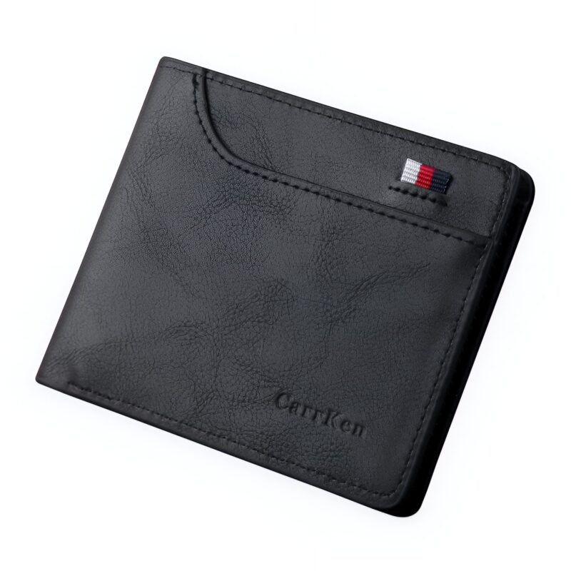 Portefeuille vintage compact en simili cuir - 10 emplacements cartes et poche zippée - Noir