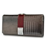 Portefeuille luxe cuir véritable effet crocodile - Organisateur complet avec 8 emplacements cartes - Gris