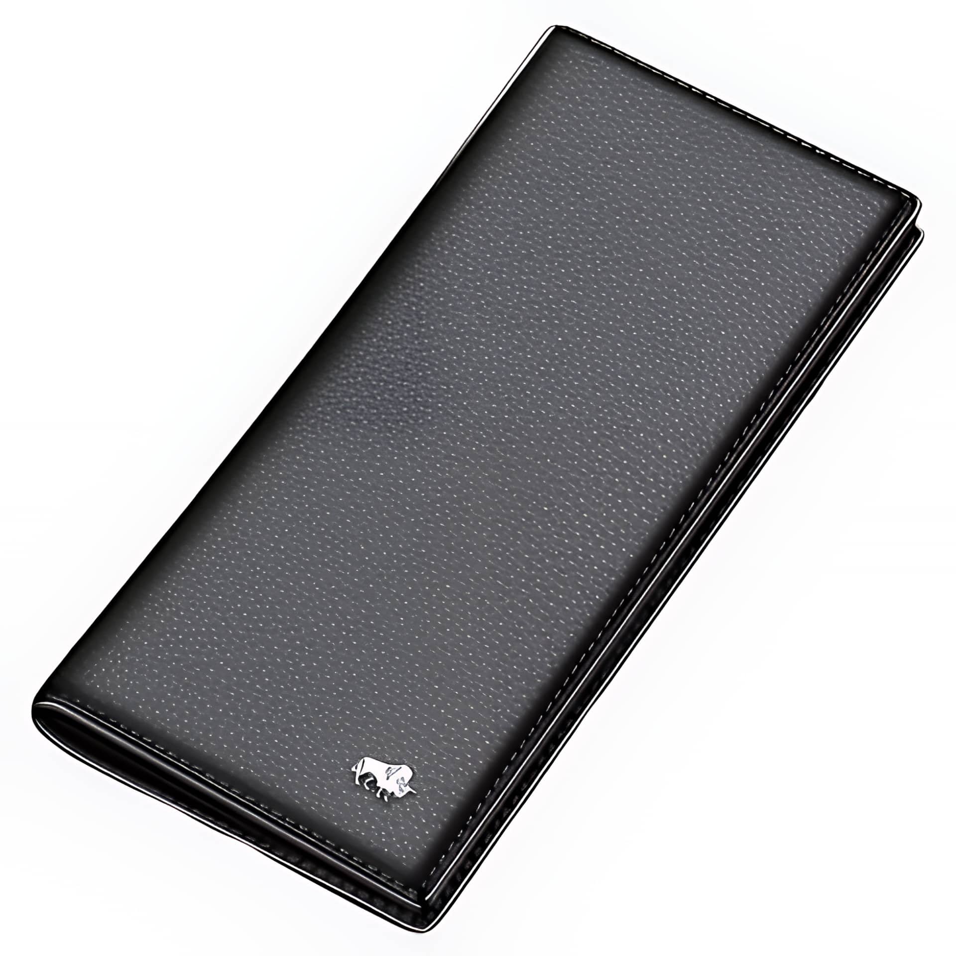 Portefeuille long Bison Denim en cuir véritable - Élégance fine et rangements multiples - Noir