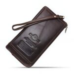 Portefeuille grande capacité en cuir véritable - Protection RFID et élégance ethnique - café