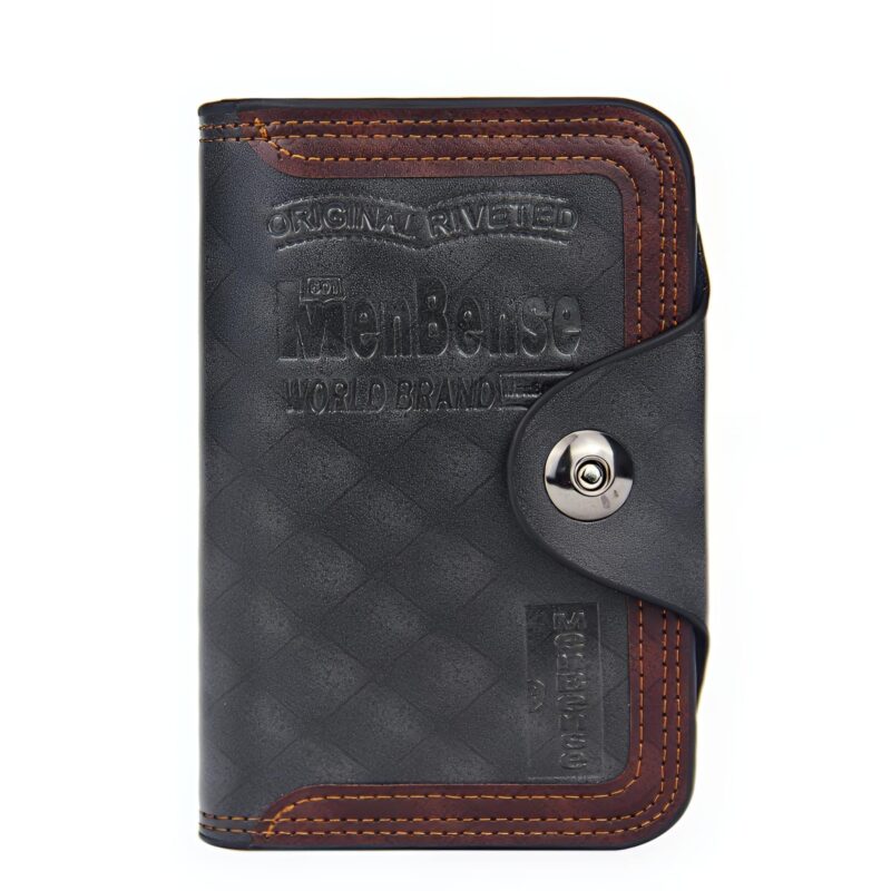 Portefeuille vintage en simili cuir - Élégance rétro avec 11 emplacements cartes et poche zippée - Noir