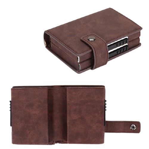 Porte-cartes sécurisé en aluminium - Écrin double RFID avec expulsion automatique - café