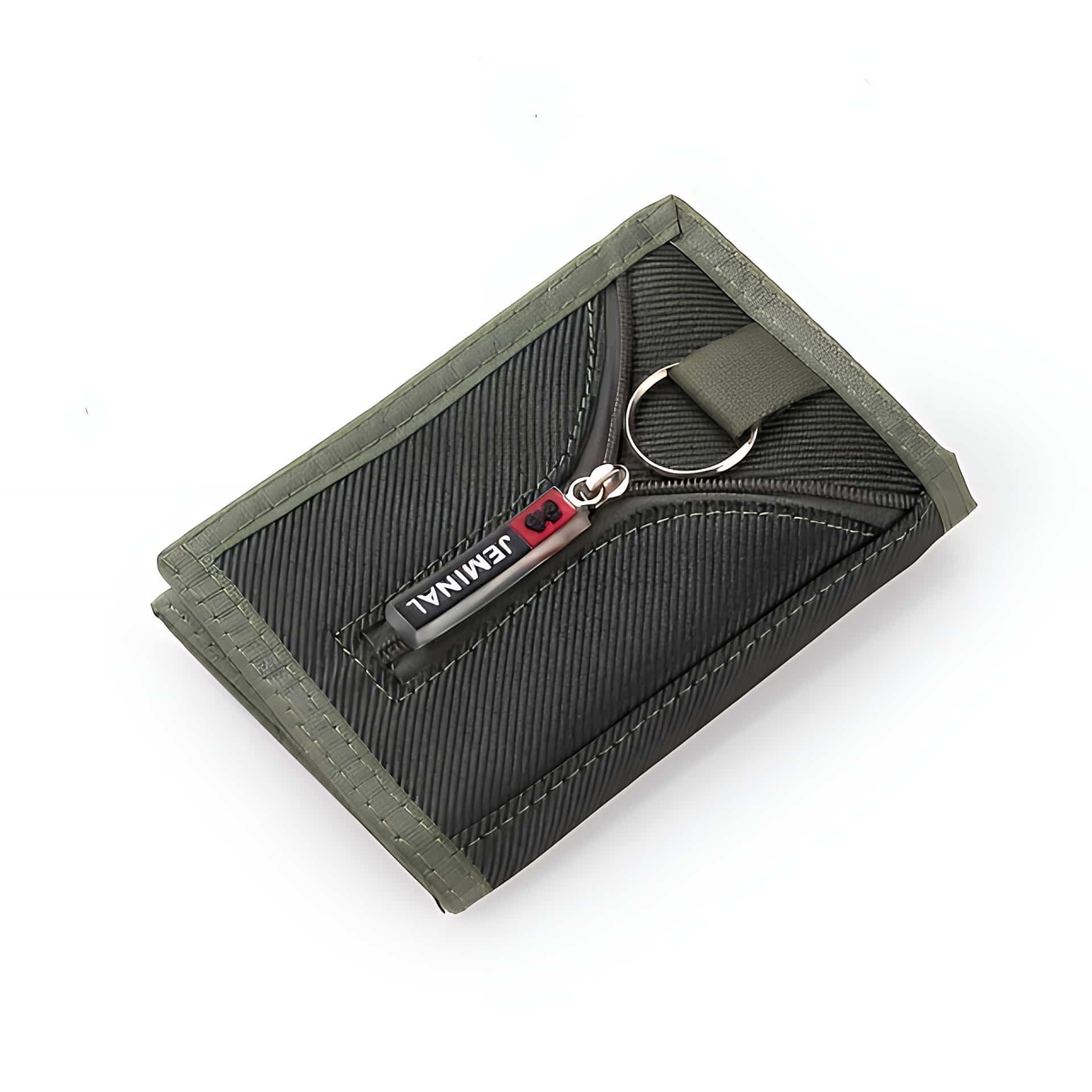 Portefeuille triptyque en nylon - Écrin imperméable pour cartes avec porte-clés intégré - Vert