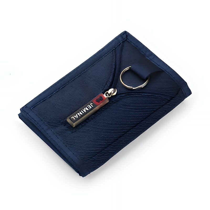 Portefeuille triptyque en nylon - Écrin imperméable pour cartes avec porte-clés intégré - Bleu
