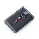 Portefeuille triptyque en nylon - Écrin imperméable pour cartes avec porte-clés intégré - Gris