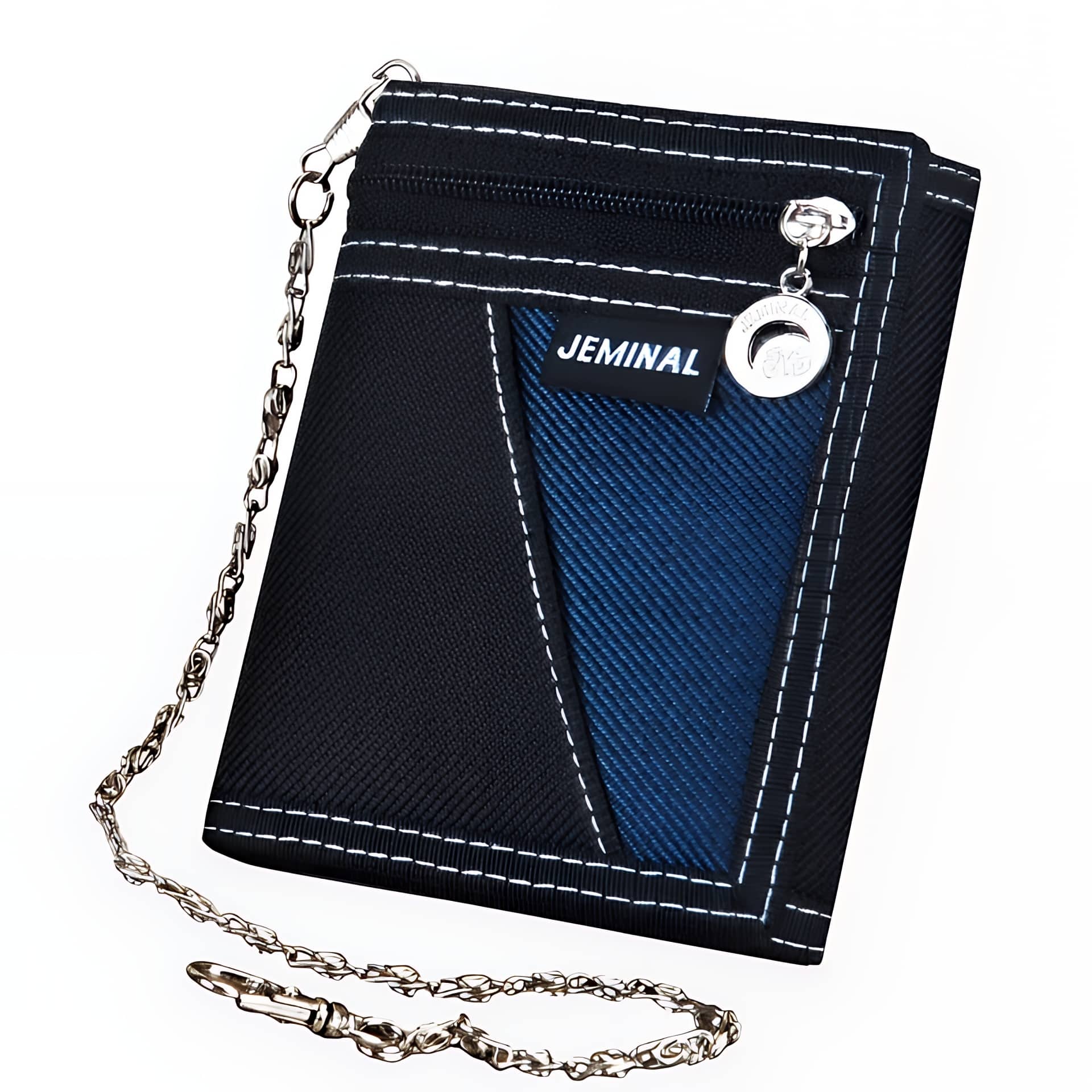 Portefeuille homme en tissu urbain avec chaîne - Rangements multiples et design stylé - Noir