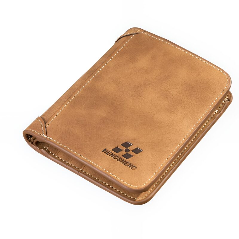 Portefeuille homme trivolets en simili cuir - Élégance vintage et rangements multiples - Camel