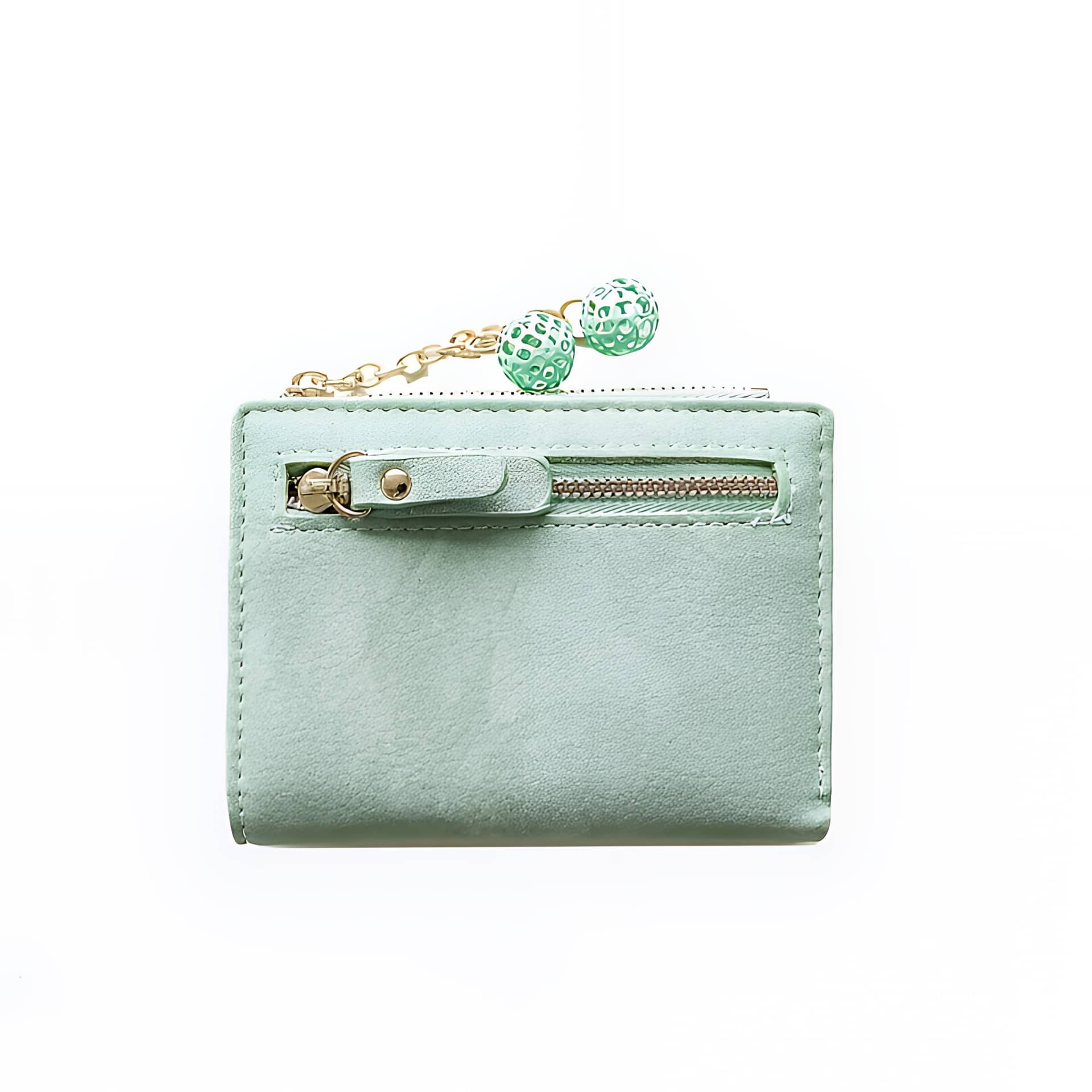 Portefeuille femme compact en simili cuir - Élégance minimaliste à pompon - Vert