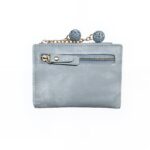 Portefeuille femme compact en simili cuir - Élégance minimaliste à pompon - Bleu