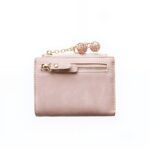 Portefeuille femme compact en simili cuir - Élégance minimaliste à pompon - Rose
