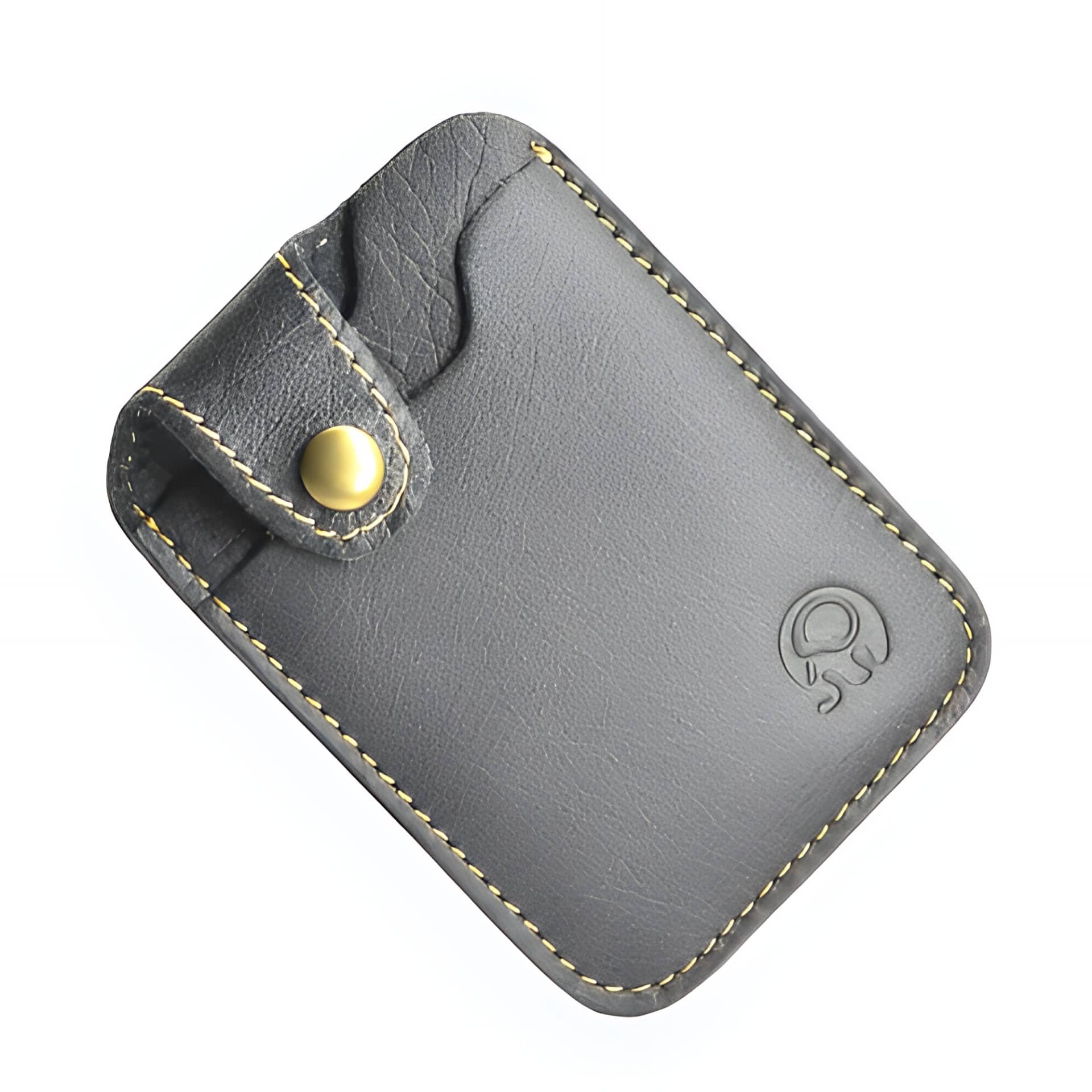 Porte-cartes minimaliste en cuir véritable - Finesse et sécurité à bouton pression - Gris