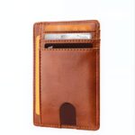 Porte-cartes fin anti-RFID en simili cuir - Protection élégante pour cartes bancaires - marron orangé