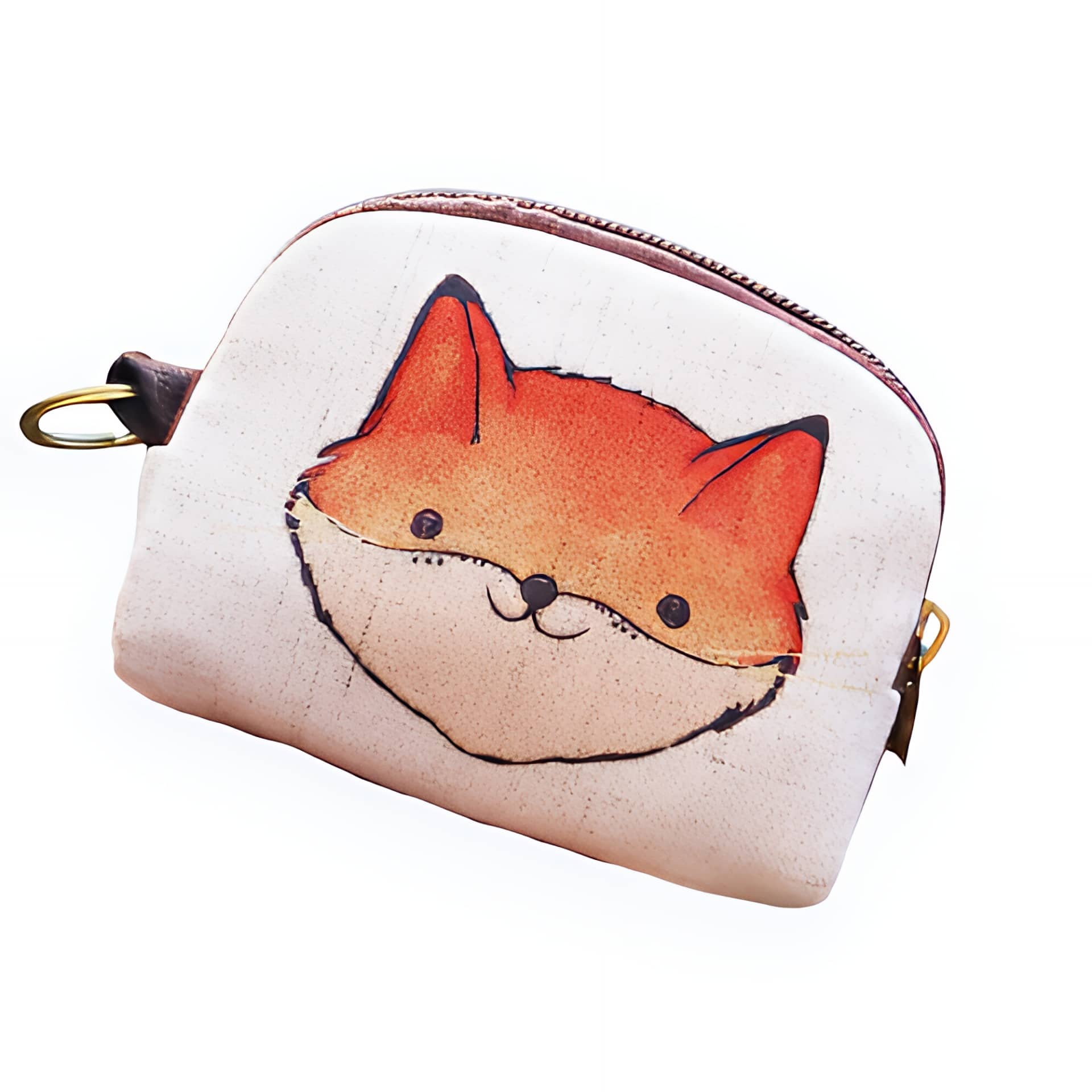 Porte-monnaie compact motif dessin - Zip métal et anneau porte-clés intégré - Blanc