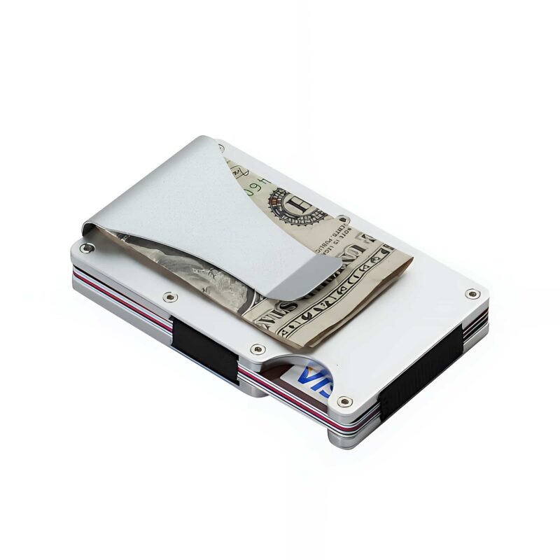 Porte-cartes élégance aluminium - Pince à billets et rangement 12 cartes - Argenté