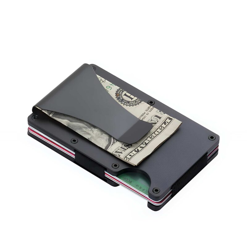 Porte-cartes élégance aluminium - Pince à billets et rangement 12 cartes - Noir