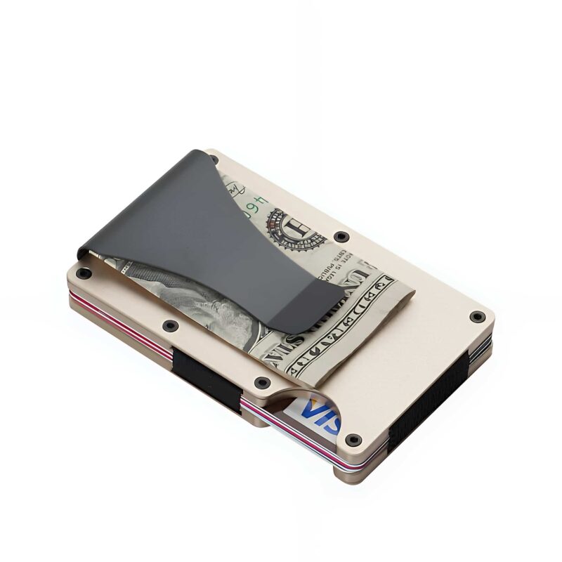 Porte-cartes élégance aluminium - Pince à billets et rangement 12 cartes - Doré