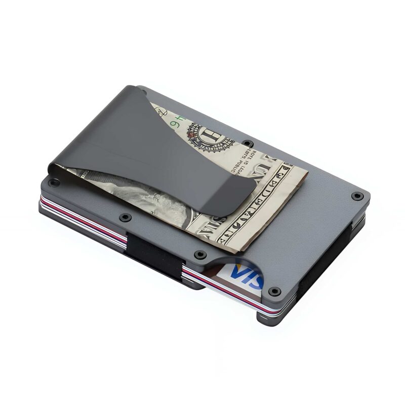 Porte-cartes élégance aluminium - Pince à billets et rangement 12 cartes - Gris