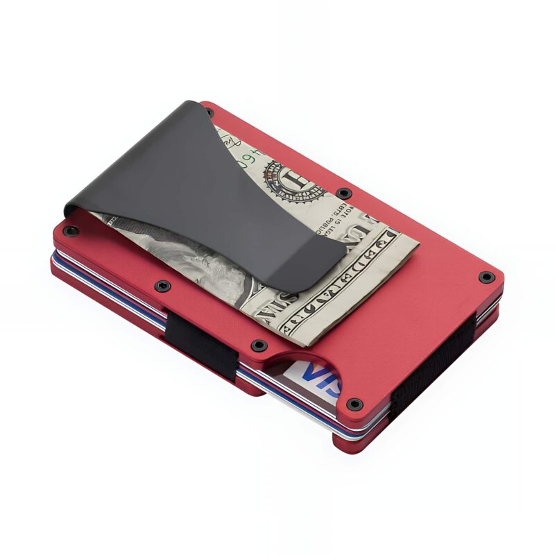 Porte-cartes élégance aluminium - Pince à billets et rangement 12 cartes - Rouge