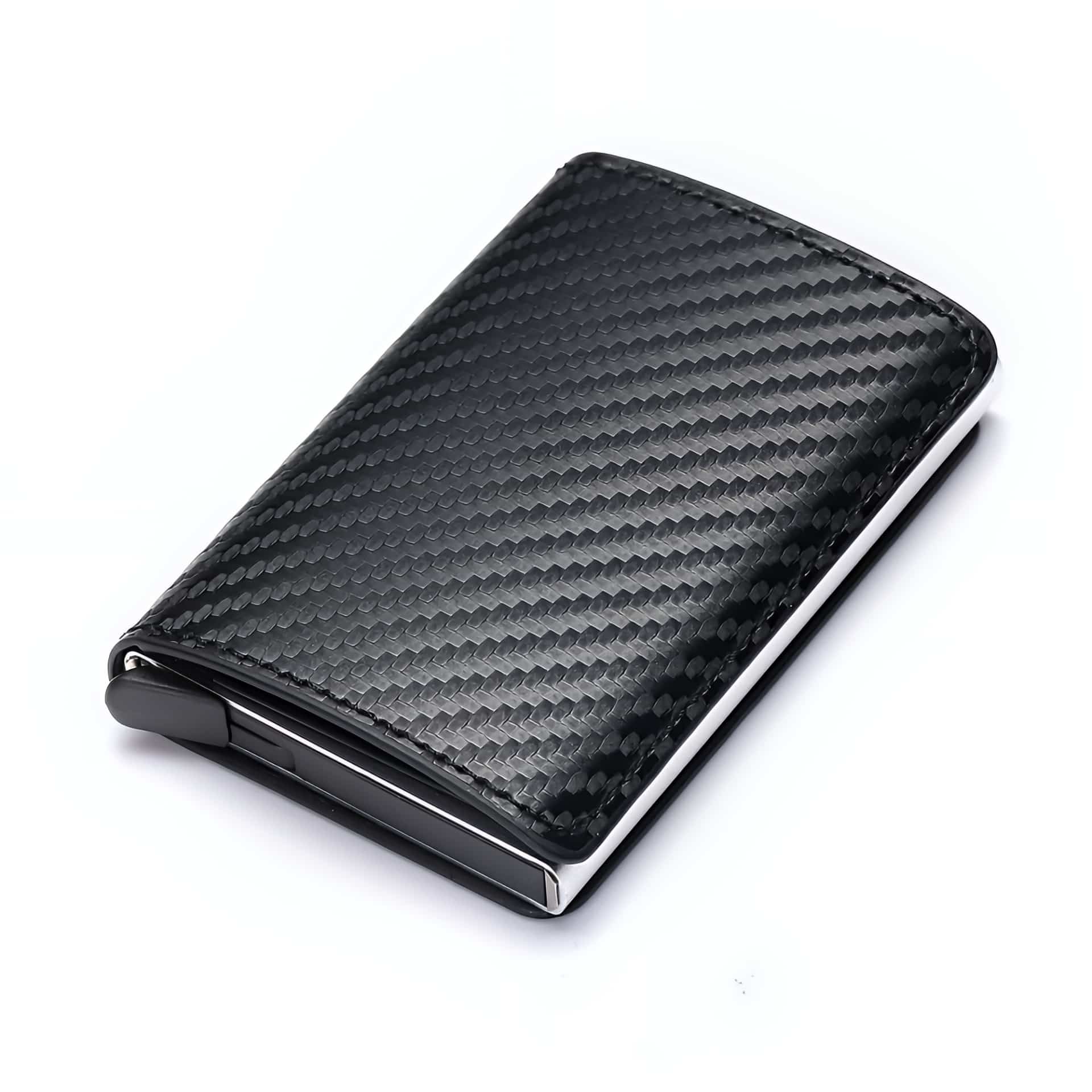 Porte-cartes automatique en simili cuir - Écrin élégant à 6 cartes et mécanisme d'expulsion - Noir
