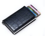 Porte-cartes automatique en simili cuir - Écrin élégant à 6 cartes et mécanisme d'expulsion - Noir
