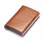 Porte-cartes automatique en simili cuir - Écrin élégant à 6 cartes et mécanisme d'expulsion - Marron