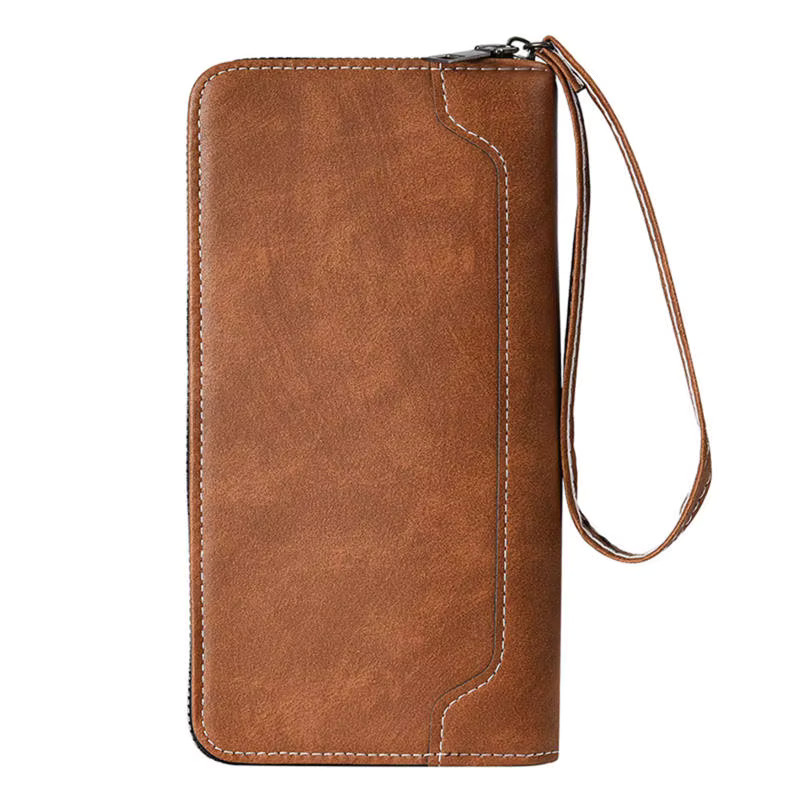 Portefeuille long vintage en cuir PU - Élégance masculine zippée pour cartes et billets