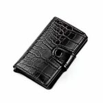 Étui à cartes en aluminium effet crocodile verni - Élégance compacte avec expulsion tactile - Noir